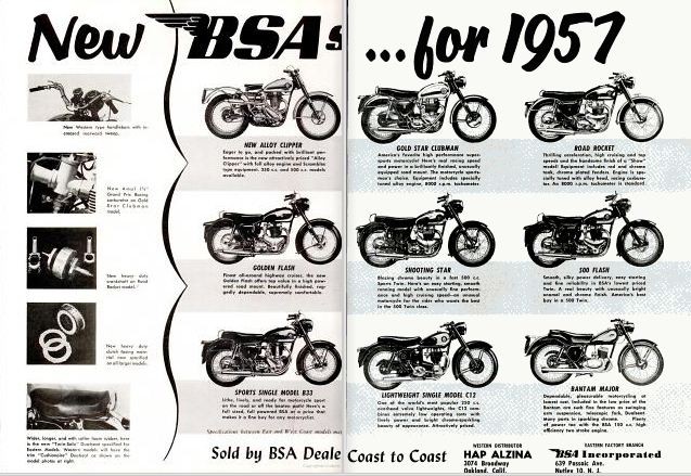 The model lineup for BSA in 1957.
