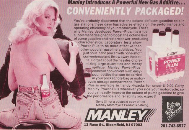 Here’s a look back at an interesting advertisement for Manley octane booster from the early 1980s.