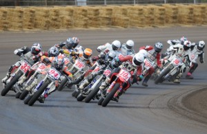 Springfield 12 This type of wheel to wheel racing in the Pro Singles class is too close for comfort according to some riders. (Larry Lawrence photo)