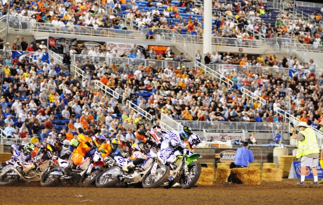 Springfield ST start '11 All eyes were on the turns one and two traffic jam at the start of the 2011 Springfield Short Track. Henry Wiles (No. 17) passed early leader Jeffrey Carver (No. 23) to win the race for the fifth straight time. (Larry Lawrence photo)