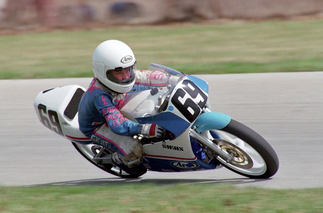 Hayden, Nicky - IRP 4-93 Nicky Hayden races his Moto Liberty Honda RS125 GP bike at a WERA Sprint race at Indianapolis Raceway Park in April of 1993. Nicky was just 11-years-old at the time. I’m not sure he was exactly legal under WERA rules of the day. It seems his age was fudged a bit so he could road race, but he still cleaned house wherever he raced. (Larry Lawrence photo)