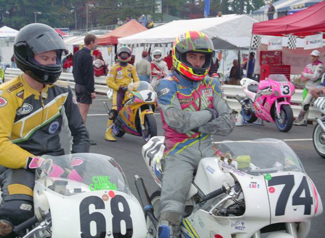 Jason Paden (No. 68) and Mike Sullivan (No. 74) ready for the WERA Air Tech Formula II race at the Grand National Final in November of 1993. (Larry Lawrence photo)