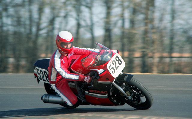 Harman, David - TGPR 2-86 David Harman races his Suzuki GSXR750 in a WERA Sprint race at Talladega Gran Prix Raceway in 1986. (Larry Lawrence photo)