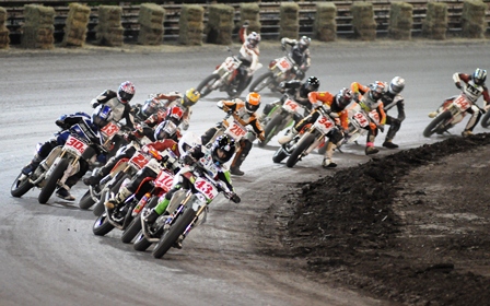 Rispoli - Knoxville Rispoli had few chances to get back to his flat track roots, but he made the most of it when he did. Here he leads the Pro Singles final at Knoxville, Iowa. (Larry Lawrence photo)