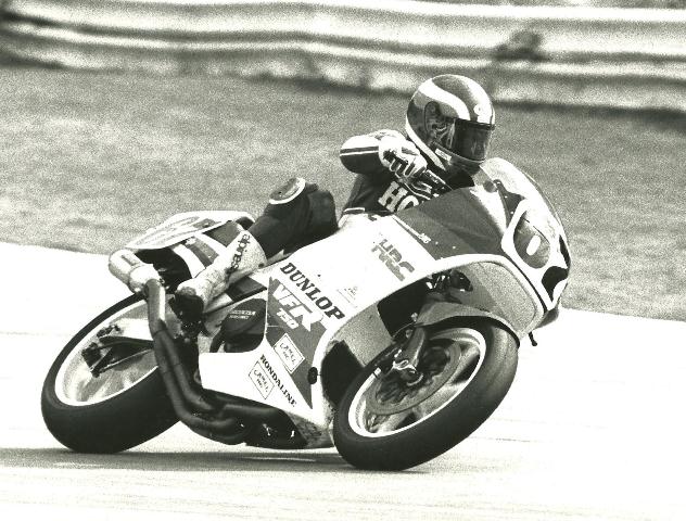 Bubba Shobert rounds turn 5 at Road America in Elkhart Lake, Wisconsin in June of 1987. Shobert made a successful transition from flat track t road racing and won the AMA Superbike Championship in 1988. (Larry Lawrence photo)