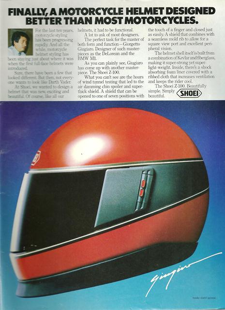 Shoei - 1983 The Shoei Z-100 designed by Giorgetto Giugiaro and introduced in the early 1980s.