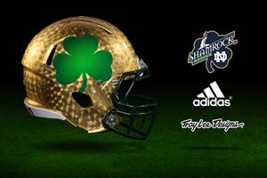tld The University of Notre Dame will celebrate its Shamrock Series football matchup TODAY, Saturday, November 12th, against the University of Maryland, wearing helmets specially designed and painted by Southern California-based Troy Lee Designs.