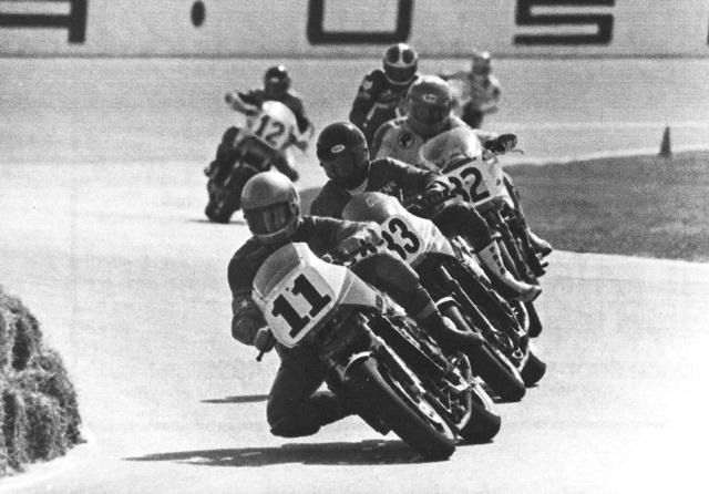 Pietri - Daytona '84 Roberto Pietri (No. 11) leads a group of riders that includes Glenn Barry (No. 233), Dale Quarterley (No. 32) and Ricky Orlando (No. 12) in the 1984 Bell Superbike 100 at Daytona International Speedway. Pietri, with nine-career AMA Superbike podiums, has to be considered one of the top riders never to win an AMA Superbike race. (Courtesy DIS)