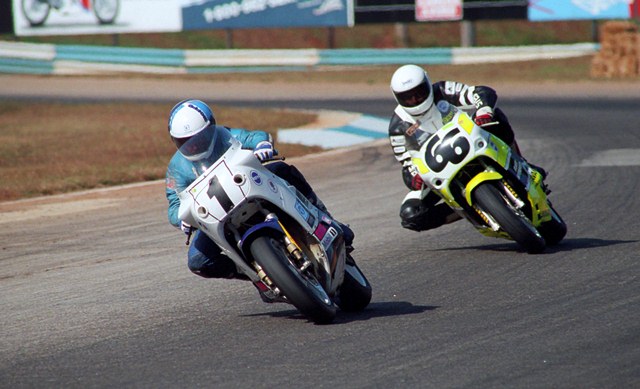 Reed - McGrath - GNF '91 Mike Reed and David McGrath in a road race battle at the 1991 WERA Grand National Finals. My bet is that this is the B Superbike race in which Reed and McGrath were battling over second. (Larry Lawrence photo)
