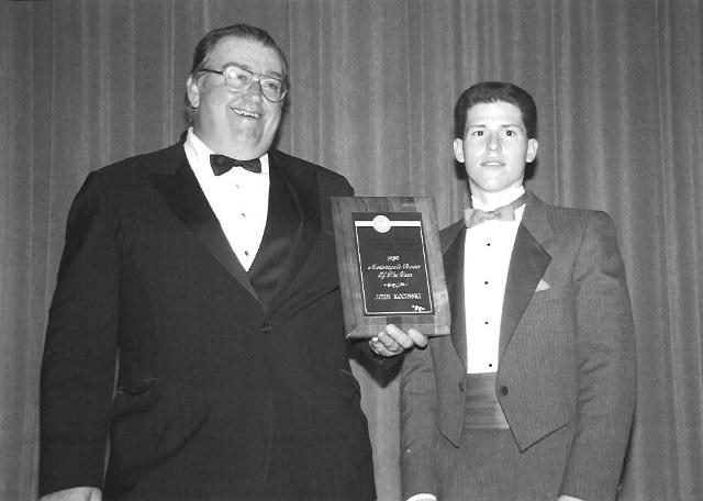 Spencer, Bill and Kocinski 1989 Bill Spencer presents John Kocinski an award at the 1989 AMA Awards Banquet.
