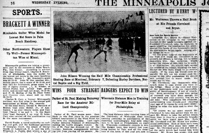 Harley Davidson speed skater A photo of Harley Davidson, a famous speed skater in the early 1900s from the March 18, 1903 edition of the Minneapolis Journal. Davidson was very popular and was frequently headlined in the sports pages of that period. One wonders if Davidson’s popularity had an influence on the naming of the famous motorcycle company.