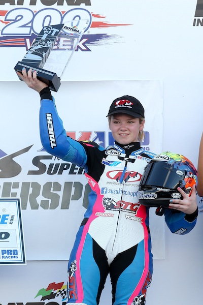 Elena Myers had surgery Monday night to repair a broken scaphoid in her left wrist. Myers, who raced and won the Saturday, March 17th AMA Pro SuperSport thriller despite the injury, is expected to make a full recovery and will race her SuzukiScoopFans SportbikeTrackGear.com Suzuki in the next round of the series, at Road Atlanta.