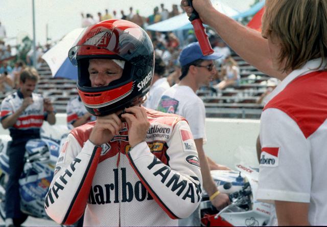 Petersen 001-sm Robbie Petersen prepares to race in a WERA Pro Formula USA event at Moroso Motorsports Park in West Palm Beach, Fla., during his days with Marlboro Team Roberts. (Larry Lawrence photo)