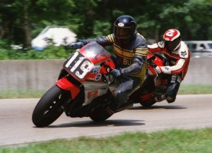 Pritz, Buzz 2 - Sickmeier Buzz Pritz racing in front of Scott Zampach at Blackhawk Farms Raceway in 1987. (Greg Sickmeier Collection)