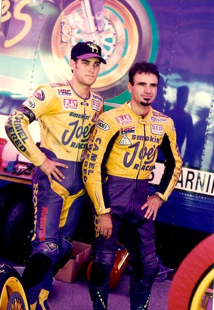 One of the strongest AMA Superbike teams in series history, was the pairing of Mike Hale (wearing hat) and Miguel Duhamel on Smokin’ Joe’s Honda in 1995. They finished one-two in the series, with Duhamel winning the title. (The Alan Sessarego Collection)