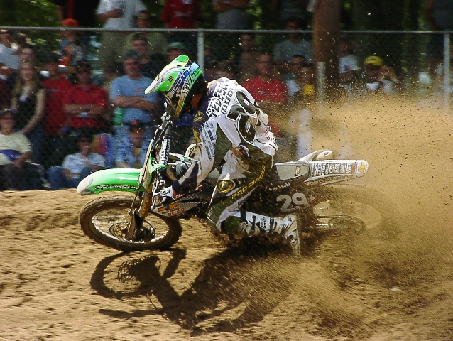 Tedesco - Southwick '04 Ivan Tedesco flies through a sandy turn on his Pro Circuit Kawasaki at the Southwick (Mass.) AMA 125cc Motocross National in 2004. “Hot Sauce” finished fourth overall at Southwick that year. (Larry Lawrence photo)