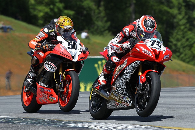 ATL_Sun03-1-sm LTD Racing’s Huntley Nash (No. 75) earned two top ten results at Road Atlanta in what was his best weekend yet in the Daytona SportBike class. The AMA Pro SuperSport race winner finished eighth on Sunday to go along with his seventh place on Saturday and ninth in qualifying, showing more promise for the 19-year old. (Brian J. Nelson photo)