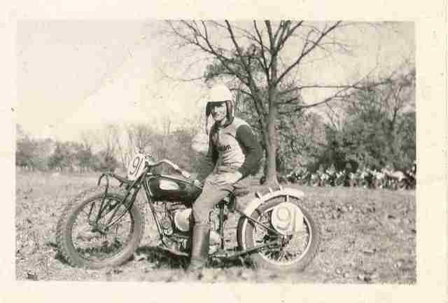 Dad's 101 race bike 1947 Donald Barnes on his 1929 Indian Scout 101. The bike would weave its way in and out of the Barnes family over the next eight decades. (Larry Barnes Collection)