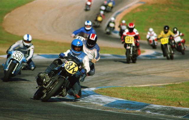Meyers, Karl - GNF '90 Karl Meyers took the early lead in the Vintage 2 and Vintage 4 combined Final during the WERA Grand National Final in November of 1990 aboard his 980cc BMW. (Larry Lawrence photo)
