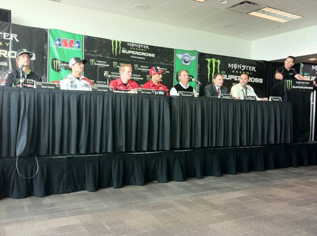 Utah Governor Gary Herbert, Along with President & CEO of the Utah Sports Commission Jeff Robbins, Welcomed the Return of Monster Energy Supercross Championship to Salt Lake City and Rice-Eccles Stadium. (Photo courtesy Feld Motorsports)