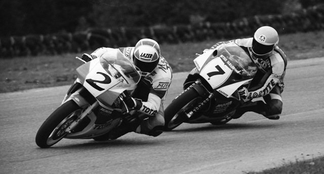 Mertens - Rymer - Mosport '90 Total Honda rider Stéphane Mertens leads Loctite Yamaha’s Terry Rymer in one of the Canadian World Superbike rounds at Mosport in June of 1990. (Larry Lawrence photo)