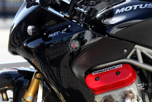 Motus MST-Ra-sm Just now entering production for delivery to dealers in the coming months, this likely could be the last chance to see the original high-end Motus MST-R prototype, scheduled to be on display at Öhlins USA’s open house in Hendersonville, North Carolina on May 12, 2012. (Courtesy Motus)