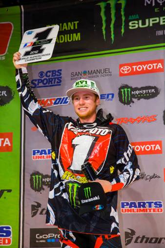RV 2012 champ Monster Energy Kawasaki’s Ryan Villopoto was crowned the Supercross Class Champion and the first Kawasaki rider to win back-to-back titles. (Photo by Hoppenworld.com)