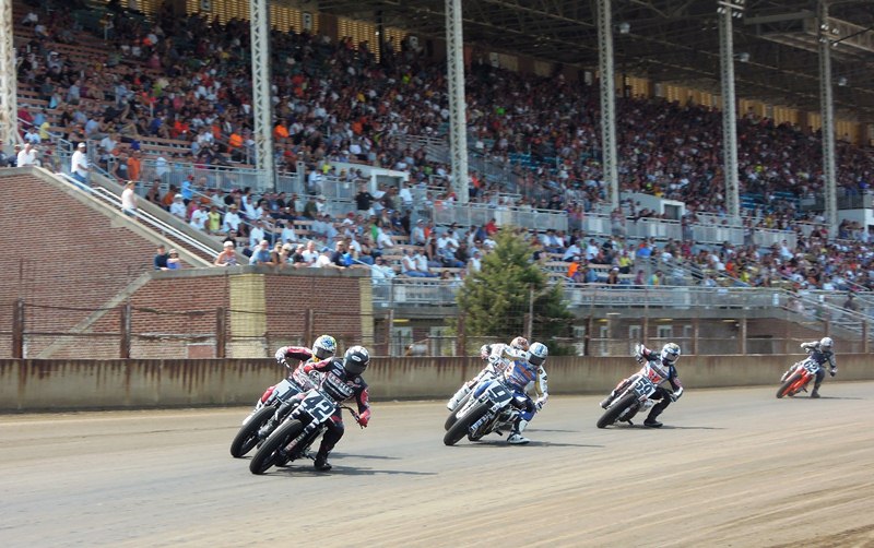 Bryan Smith leads Heat race in action at the Springfield Mile. Shot with a Nikon P300 compact camera. (Larry Lawrence photo)