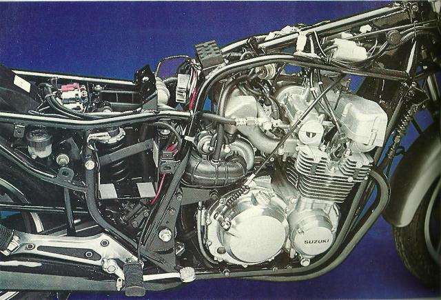 Suzuki XN85 This is the GS650-based powerplant of the Suzuki XN85. The turbo added about 15 horsepower over the normally aspirated GS650. Production turbos came into vogue in the early 1980s and then faded away as quickly as they appeared.