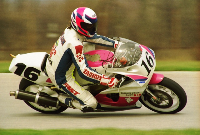 Canadian road racers and they often had good success in WERA North Central Region races. Such was the case in April of 1993 when Yamaha Canada Superbike rider Peter Wilson, made the trip to Indianapolis Raceway Park and scored an easy victory in B Superbike. He held a 12-second lead in the Formula One final when his bike ran out of gas. (Larry Lawrence photo)