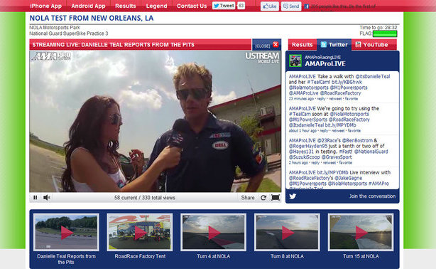 AMA-Pro-Live-NOLA-Motorsports-Park he all-new AMA Pro Live streaming video system launched today during the first day of AMA Pro Test Fest, a two-day official AMA Pro Road Racing test at NOLA Motorsports Park in New Orleans, La.