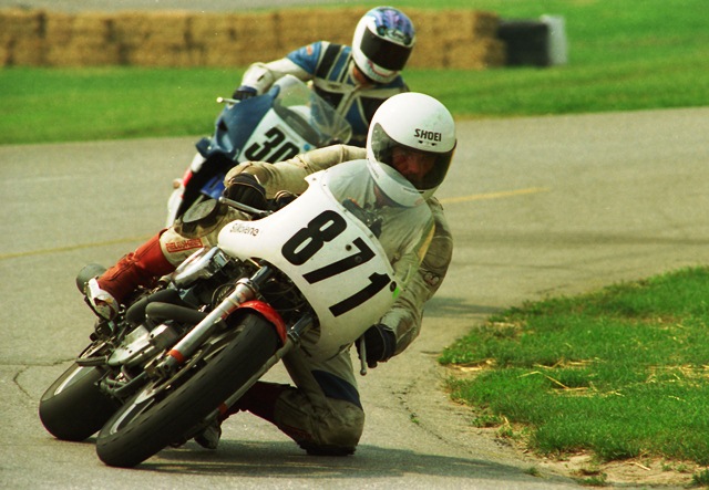 American H-D - IRP '93 American Harley-Davidson, racing their Sportster 1200, leads D&B Racing in the WERA Power-Mist/Performance Machine 4-Hour National Endurance race at Indianapolis Raceway Park in July of 1993. (Larry Lawrence photo)