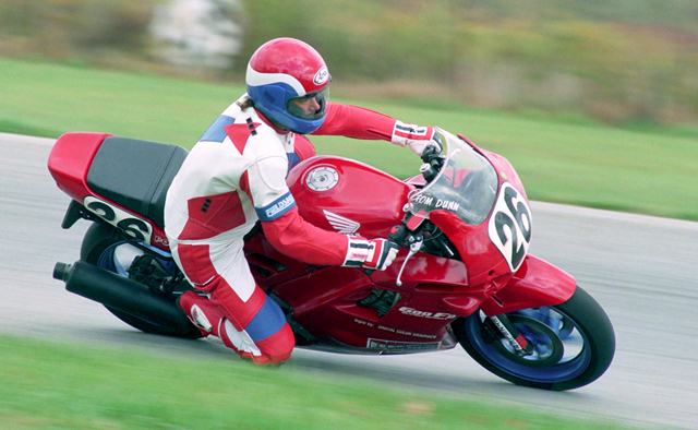 Dunn Racing rode their Honda CBR600F2 to victory in the Mediumweight Production class at the SBS/PM WERA 6-Hour National Endurance race at Indianapolis Raceway Park in October of 1991. (Larry Lawrence photo)