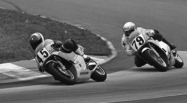 Mark Long, of Gaithersburg, Md., races his No. 45 Yamaha TZ250 at Mid-Ohio Sports Car Course in the AMA 250 Grand Prix race on August 5, 1990. I’m not certain who is behind Long in this photo. If you know leave a message. I believe it could be Peter Kovacs. (Larry Lawrence photo)