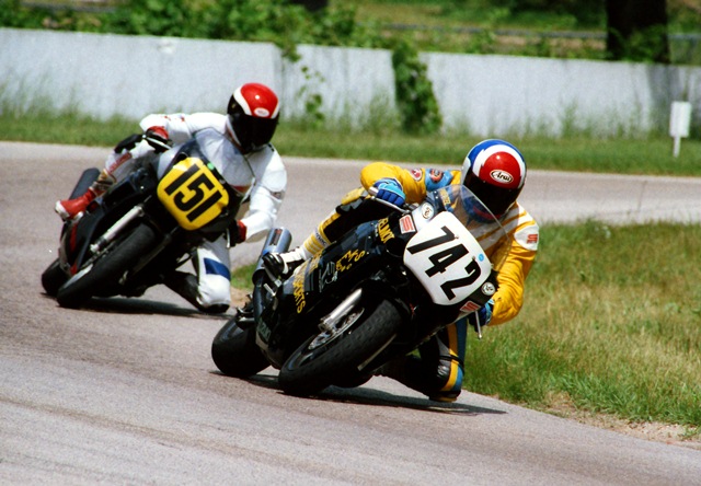 Curtis Pimentel leads another rider during a WERA sprint race at Blackhawk Farms in June of 1991. Pimentel scored a fourth-place finish in the B Superstock final that weekend. (Larry Lawrence photo)