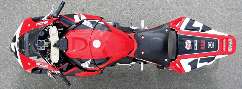 An unusual overhead view of Miguel Duhamel’s gorgeous 2007 Honda CBR1000RR Superbike. (Honda press kit photo)