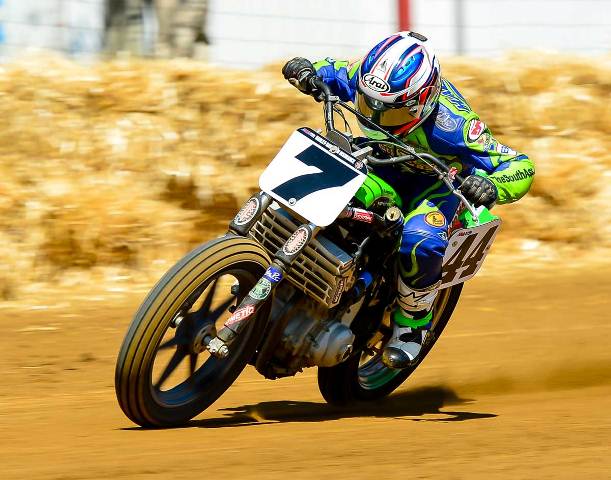Sammy Halbert wanted to see what all the fuss about the ultra-powerful Kawasaki flat track machines and was given the chance to turn some practice laps on the Werner-Springsteen Kawasaki at Indianapolis. Not many photographers caught the moment. Fortunately for us Ken Kerr was Johnny on the spot and captured this excellent photo of Halbert. (Ken Kerr photo)
