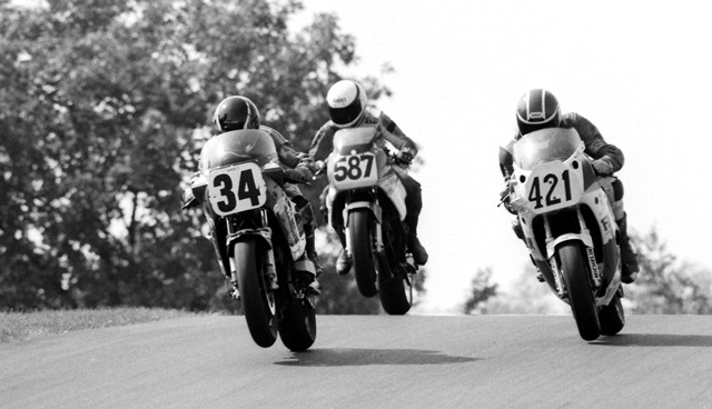Key, Kling, Knapp Ed Key (No. 34) leading Fritz Kling (No. 421) and Dave Knapp (No. 587) in a WERA race in September of 1987 – almost 25 years ago to the day. (Larry Lawrence photo)