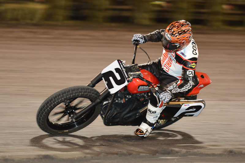 KNX_0847 Kenny Coolbeth Jr., Harley-Davidson’s factory rider in the AMA Grand National Championship, broke through to earn his first win of the 2012 season tonight at the Knoxville (Iowa) Speedway Half-Mile. It was the first win for Coolbeth in over a year. (Ken Kerr photo)