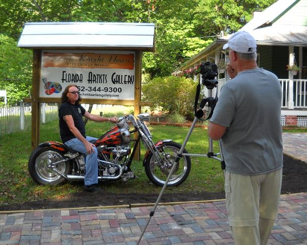 Photo_Op_2_Resized Custom bike builder Wayne Hicks gets his photo taken by Florida Artists Gallery member Gary Kuhl.