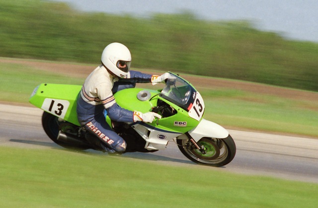 Racerback - Blackhawk 5-87 Team Racerback’s Kenneth Payton and Steele Kennedy rode their Kawasaki Ninja 750R to third place in the Heavyweight Superbike class (fifth overall) at the EBC/WERA National Endurance Series round at Blackhawk Farms on May 9, 1987. (Larry Lawrence photo)