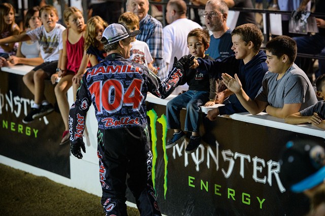  In the Main Event, Hamill positioned himself behind reigning back-to-back U.S. National Speedway Championship winner Billy Janniro, who secured the number one seed following the heat races. On Lap 2, Janniro experienced similar bike problems as Hamill coming out of Turn 2 with a chain derailment, which allowed Hamill to slip by and stay out front for the final two laps to claim his third U.S. National Speedway Championship victory. (Simon Cudby photo)