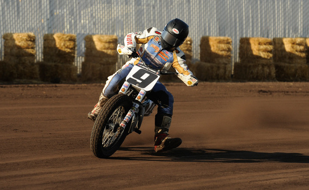 jared-mees-ama-pro-flat-track-series-finale-pomona-half-mile-2012 Jared Mees (Rogers Racing/ Harley-Davidson) took home the coveted AMA Pro Harley-Davidson Insurance Grand National Championship presented by Motorcycle-Superstore.com and Lucas Oil No. 1 plate. (Courtesy Dave Hoenig/AMA Pro Racing)