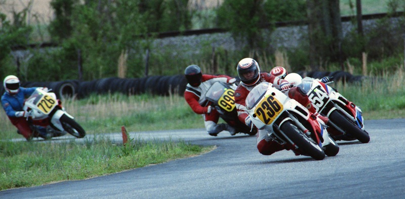 Lipe, Burt - Talladega 3-90 Burt Lipe leads a group of riders in a WERA C Production Novice race at Talladega Gran Prix Raceway on April 1, 1990. (Larry Lawrence photo)