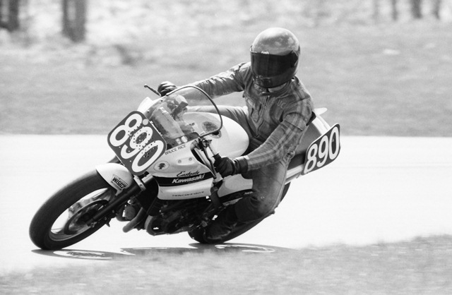 Rice, Bruce - IRP 1988 Bruce Rice races his Kawasaki EX500 in a WERA D Superbike race at Grattan Raceway in April of 1988. Rice scored a podium finish in the race. (Larry Lawrence photo)