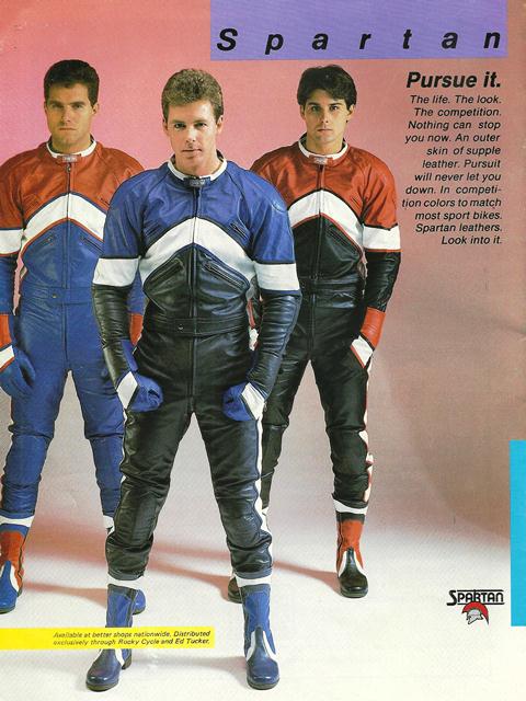 Spartan Leathers began advertising aggressively in the late 1980s. I recall seeing a lot of these leathers at road races during that era.