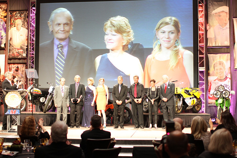 HOF induction 2012 Seven historic figures took their places among motorcycling's greatest legends Friday, Nov. 16, at the 2012 AMA Motorcycle Hall of Fame Induction Ceremony, presented by KTM. The ceremony is part of the American Motorcyclist Association Legends Weekend, powered by Paul Thede's Race Tech, held at the Red Rock Casino, Resort and Spa. (Courtesy AMA)