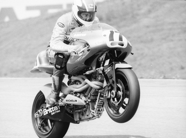 Andrew Stroud races the famous Britten V1000 at Road Atlanta during a WERA Pro Formula USA race in May of 1992. (Larry Lawrence photo)