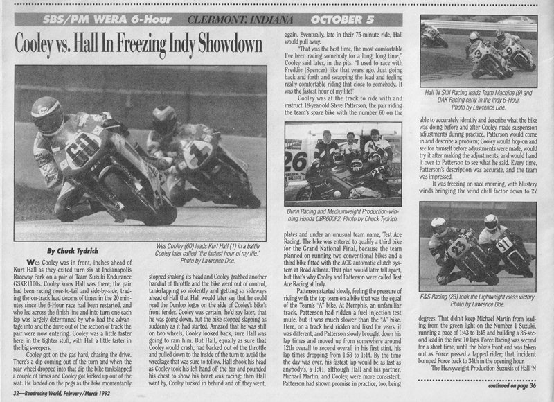 RRW - March 1992 As I looked through my own negatives from that race I realized that the photos used in the Roadracing World article were mine. I was Lawrence Doe!