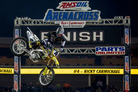 RC in Tulsa Carmichael wowed the fans with a hot lap during opening ceremonies. (Courtesy AMSOIL Arenacross/Josh Rud)